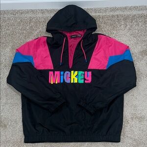 Disney Mickey Black Windbreaker with Pink and Blue Accents